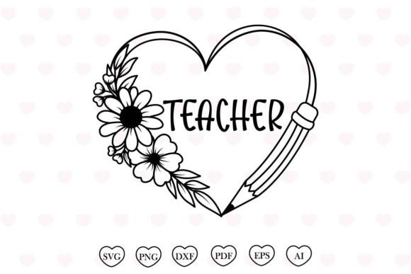 Pencil Flower Heart Svg: Graphics & Print Templates